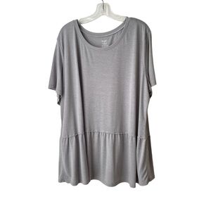 Wright’s Women’s Plus Short Sleeve Crew Neck Classic Peplum Top Blouse Gray 4X